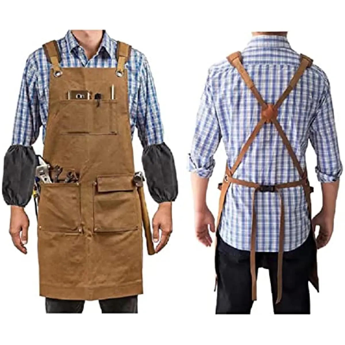 Thickened Canvas Apron Waterproof Cleaning Woodworking Mechanic Carpenter Electrician Gardening Heavy Industry Sleeve Apron Set