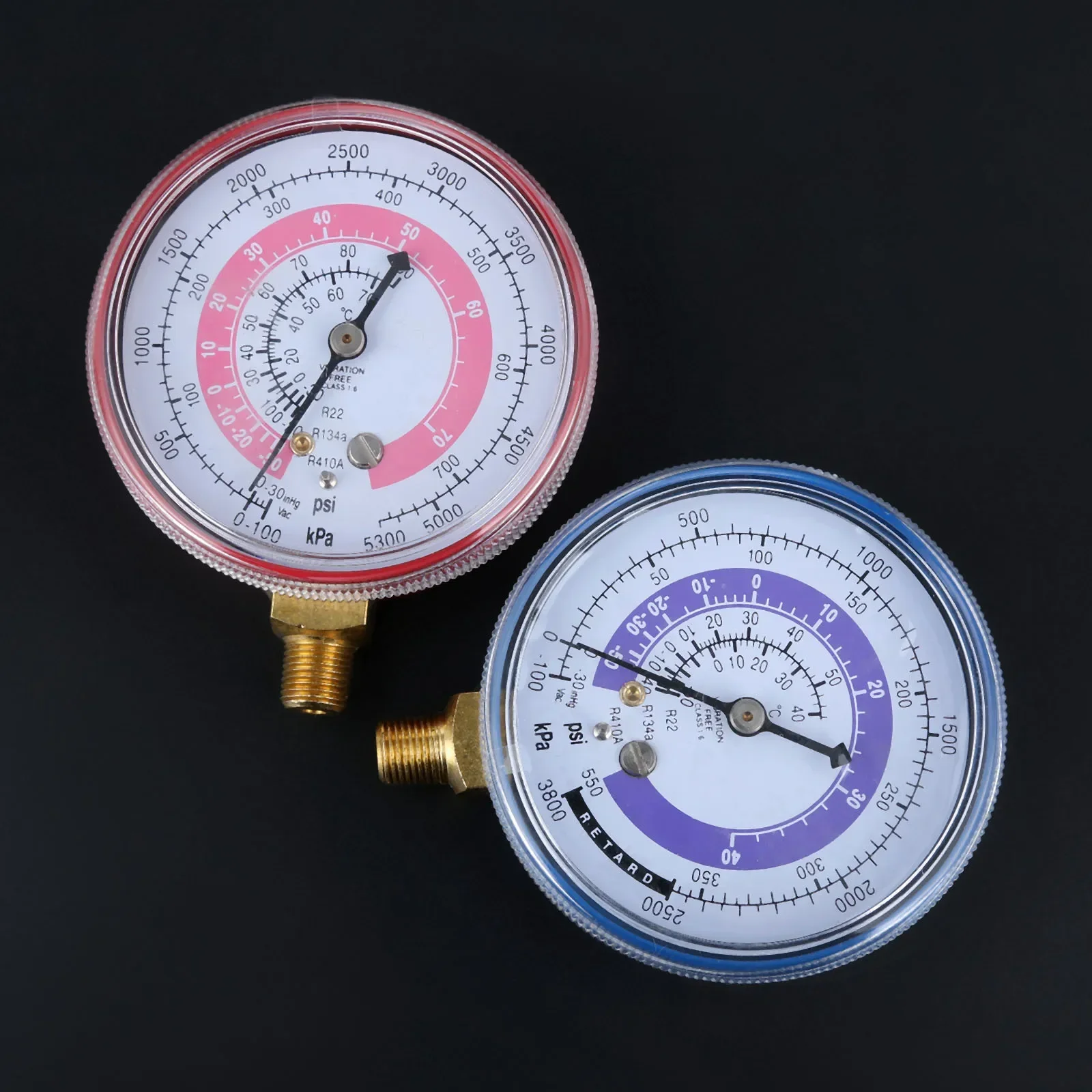 2Pcs Air Conditioner Refrigerant R134A R22 R410A High Low Pressure Gauge PSI KPA Refrigeration Pressure Gauge Coolant Red & Blue