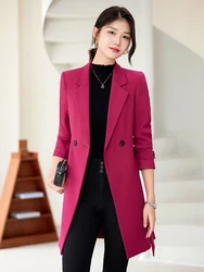 Trench Coat for Women 2023 Solid Office Lady Fashion Double Breasted Jacket Fall Winter Elegant Turn Down Collar Coat