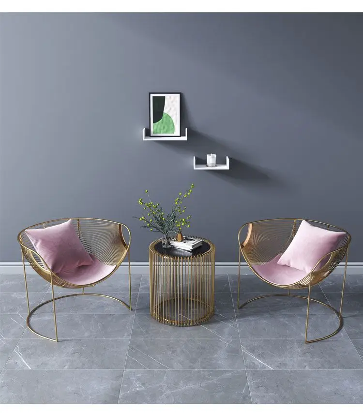 Grid Display Art Chairs Wrought Iron Sofa Modern Simple Nordic Balcony Leisure Recliner Living Room Internet Celebrity Stool