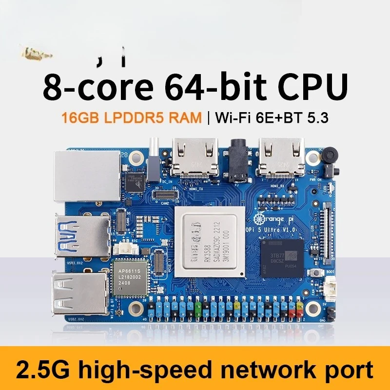 Pi 5 Ultra 16g Ram Rk3588 Ddr5 كمبيوتر واحد Wifi + BT M2 Ssd 6tops Npu Orangepi5 Ultra Mini Pc Run Android12 Linux