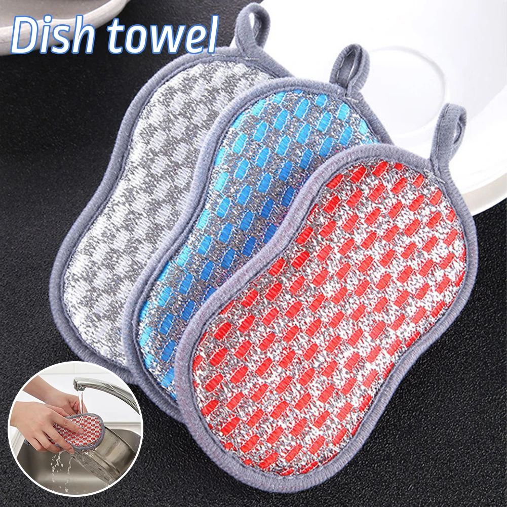 

Double Sided Sponge Cleaning Brush Reusable Thicken Dishcloth For Home Kitcehn