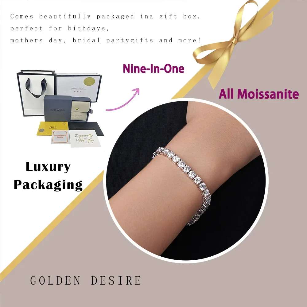 2 مللي متر-5 مللي متر مويسانيتي أساور التنس للجنسين 18K مطلية بالذهب S925 فضة تألق أناقة للمناسبات اليومية والرسمية