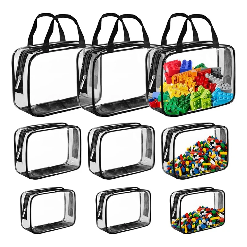 

9 Packs Clear PVC Toy Storage Bags Toiletry Bags Waterproof Kids Zippered Toy Organizing Bags For Building Blocks