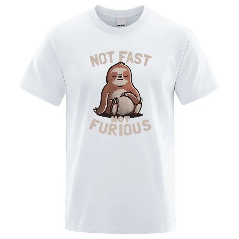 Not Fast Not Furious Kawaii Sloth Print Clothing Men Street Oversized T Shirts Breathable Cotton Streetwear Creativity T-Shirt - view 2