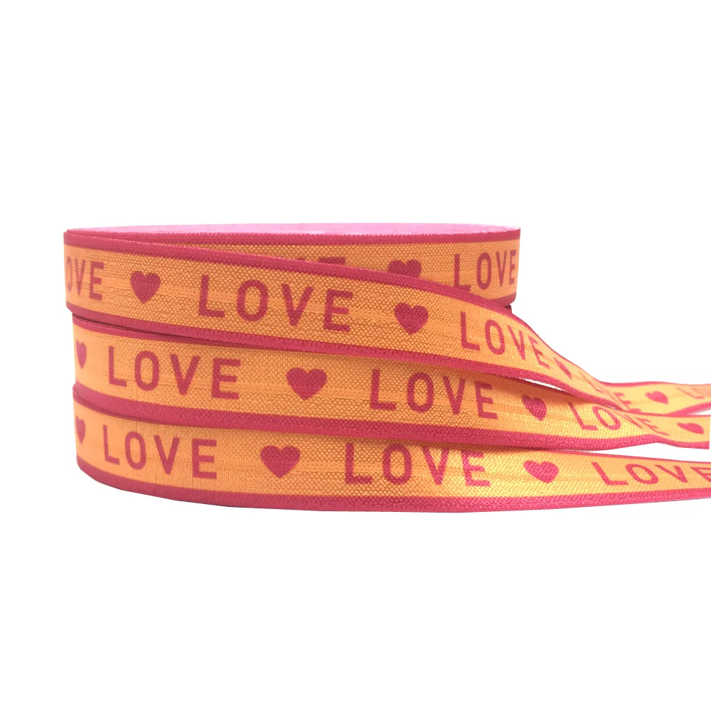 10Yard LIFE LOVE Print Letters Fold Over Elastic 15MM FOE Ribbon per accessori per fettuccia regalo copricapo fai da te