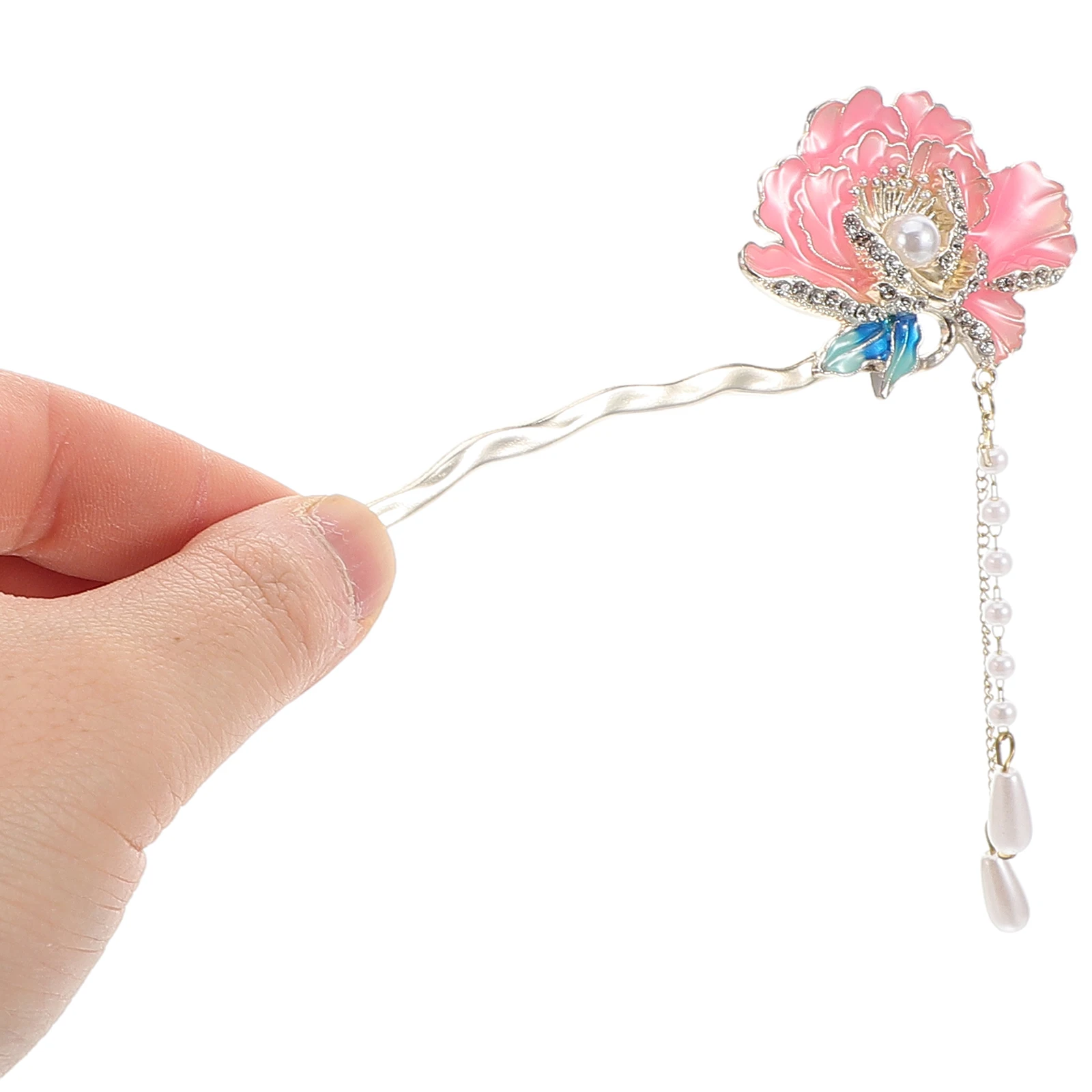 

Enamel Peony Hairpin U Shaped Vintage Chinese Japanese Kimono Pins Metal Accessories Traditional Design Long Lasting