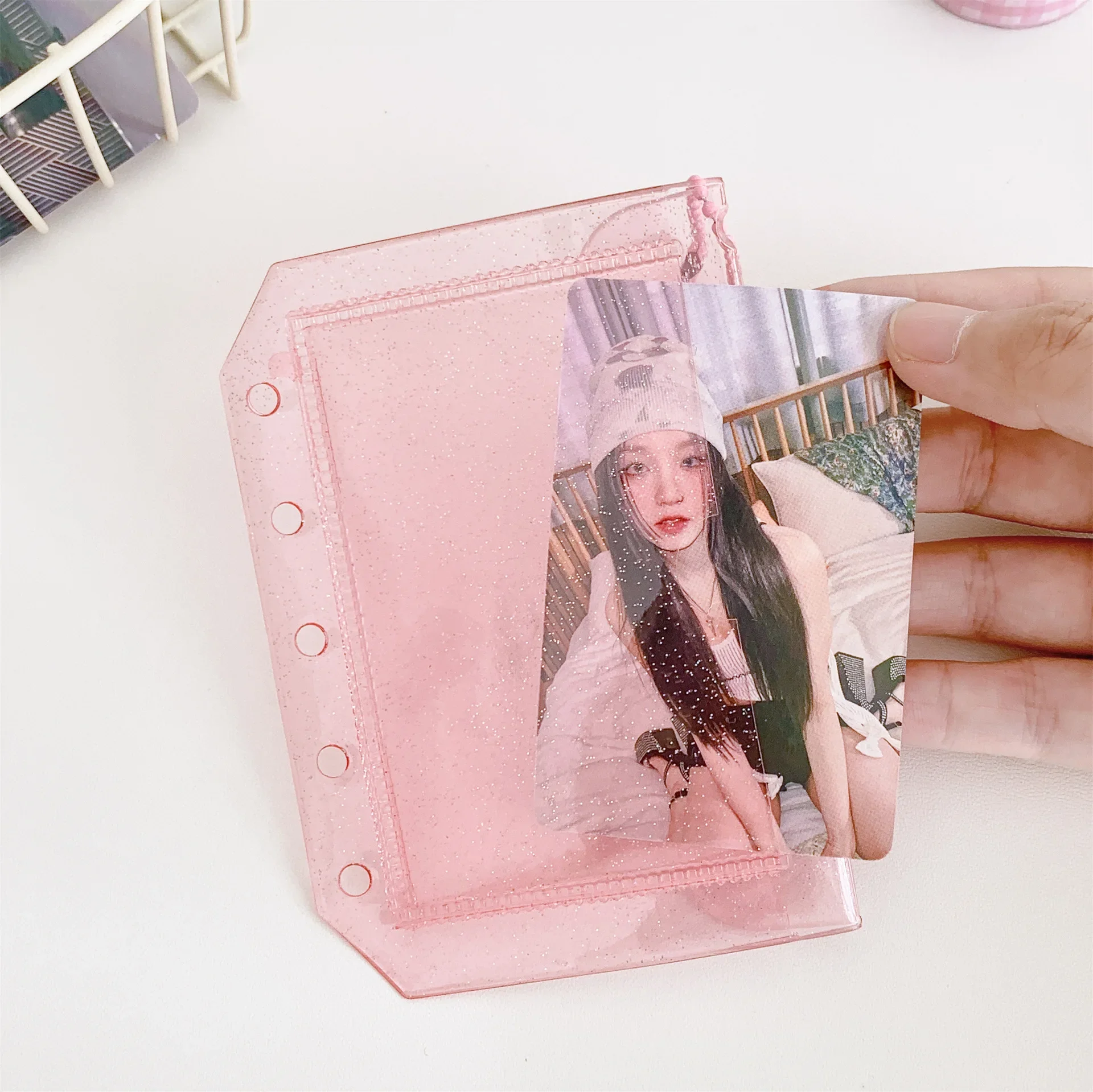 M5 5Holes loose Leaf Card Sleeve PVC Transparent Glitter Small Fresh Storage Notebook Card Bag Inner Bag Accessories