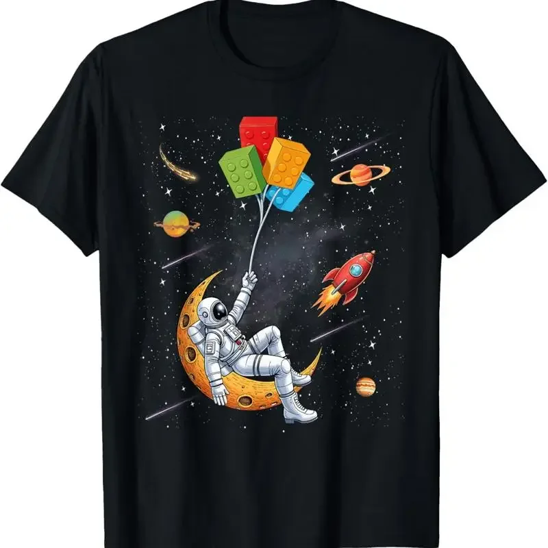 Block Brick Building Astronaut Master Builder Birthday Kids T Shirt