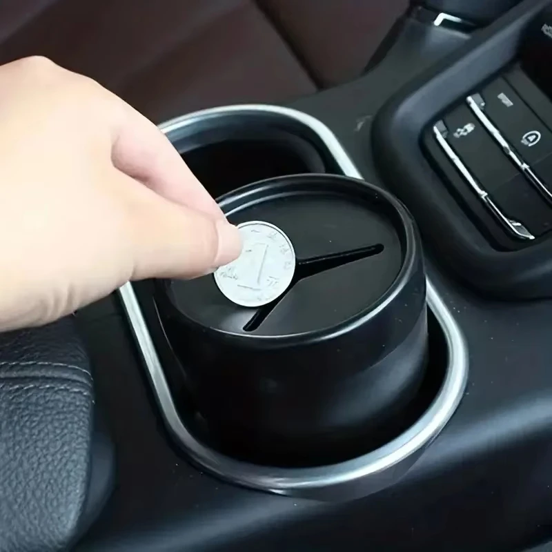 Cup holder type: car coin storage box, mini portable change holder with slot cover suitable for car console cup holder