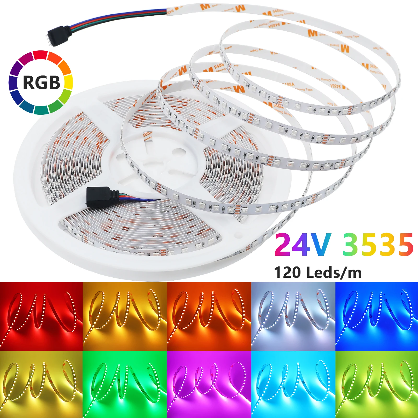 5M 10M RGB LED Strip 12V 24V Flexible LED Tape Ribbon 3535 120LEDs LED Rope Light with Adhesive for Home Decoration