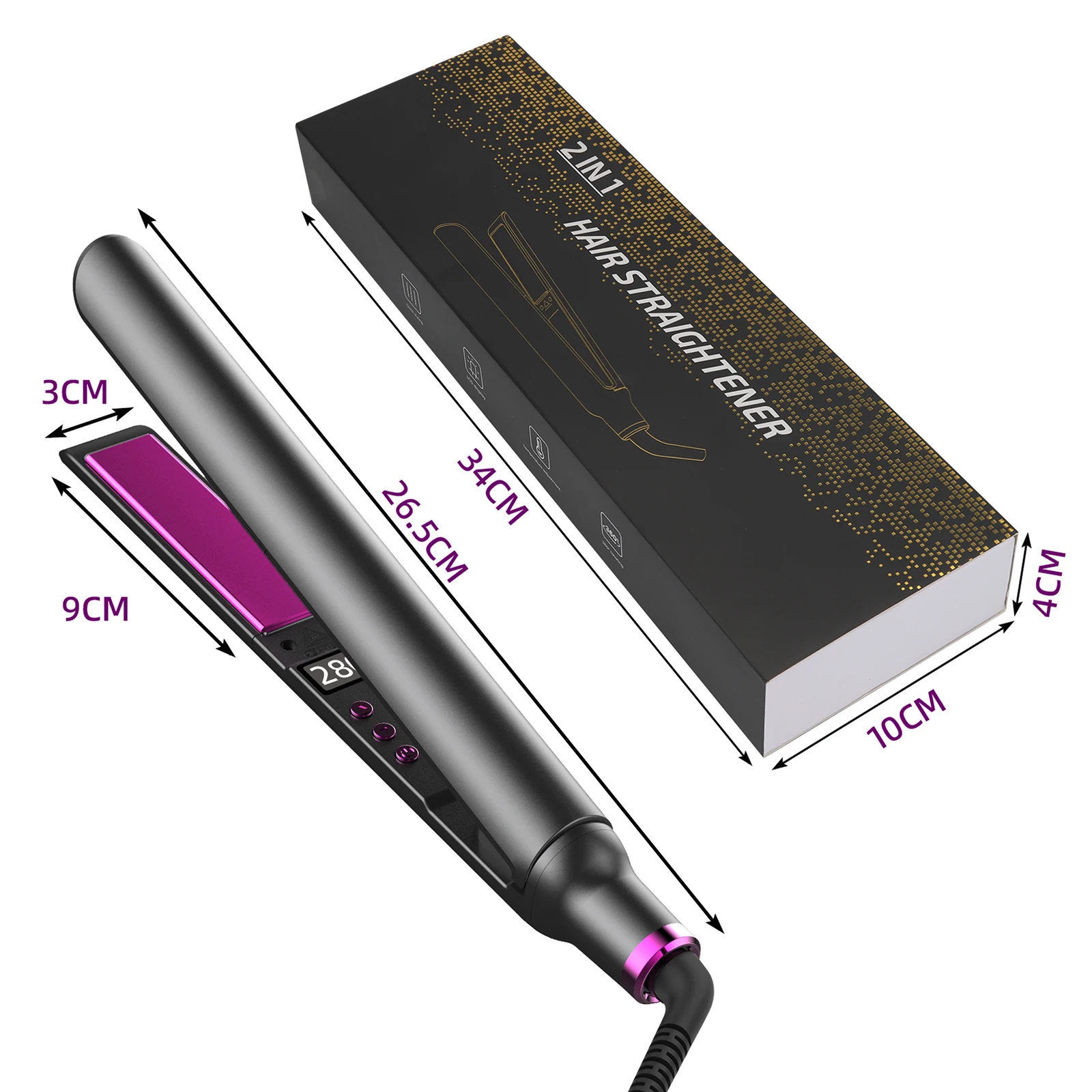 

QXXZ Customized Hair Straightener Flat Iron LED Temperature Light Display Titanium Plate Rapid Heating Styling Tools