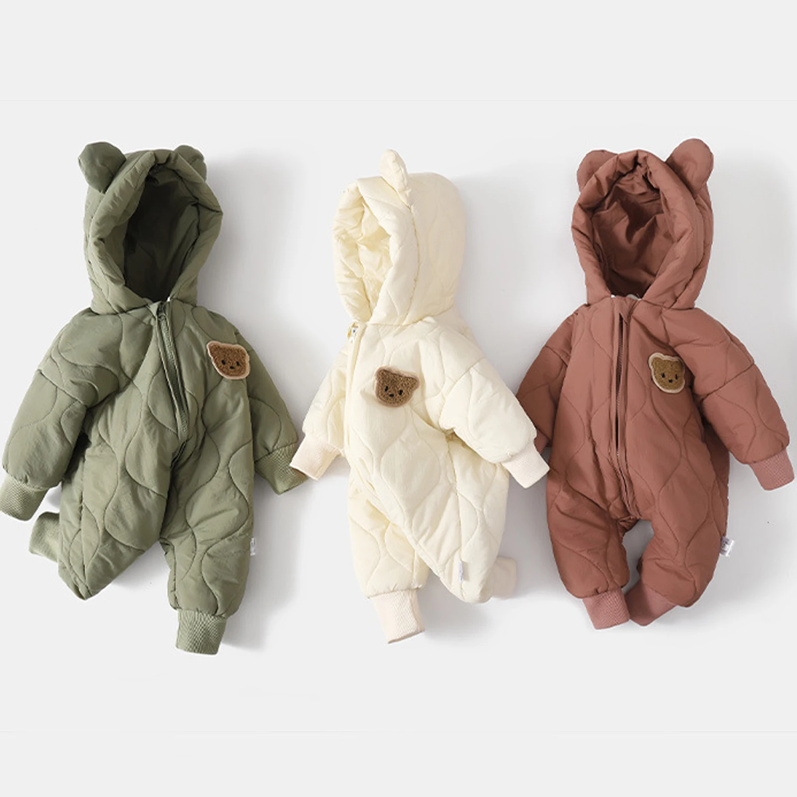 Baby Boys Girls Winter Padded Romper,Cute Ear Hooded One‑Piece Toddlers Warm Jumpsuit,Newborn Quilted Outerwear,Infant Snowsuits