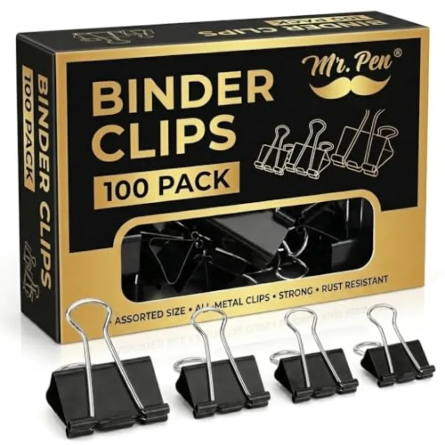 

- Binder Clips, 100 pcs, Assorted Sizes, Black Binder Paper Clips, Bulk Paper Clamps for Office Supplies, Home, School, Busines