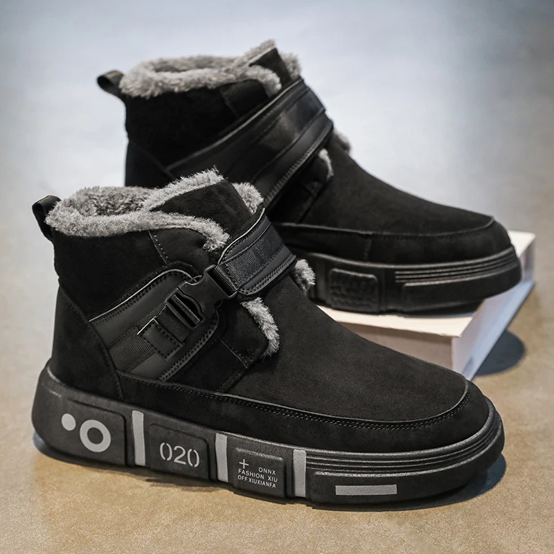 

Хлопковая обувь, мужские зимние теплые плюшевые толстые зимние рабочие ботинки, уличная нескользящая удобная повседневная обувь с пряжкой и ремешком, размер 32-44