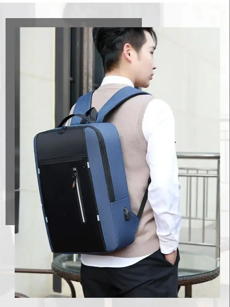 Men's Waterproof Business USB Laptop Backpack 15.6 Inch Large Capacity Shoulder Bag with Reflective Stripe
