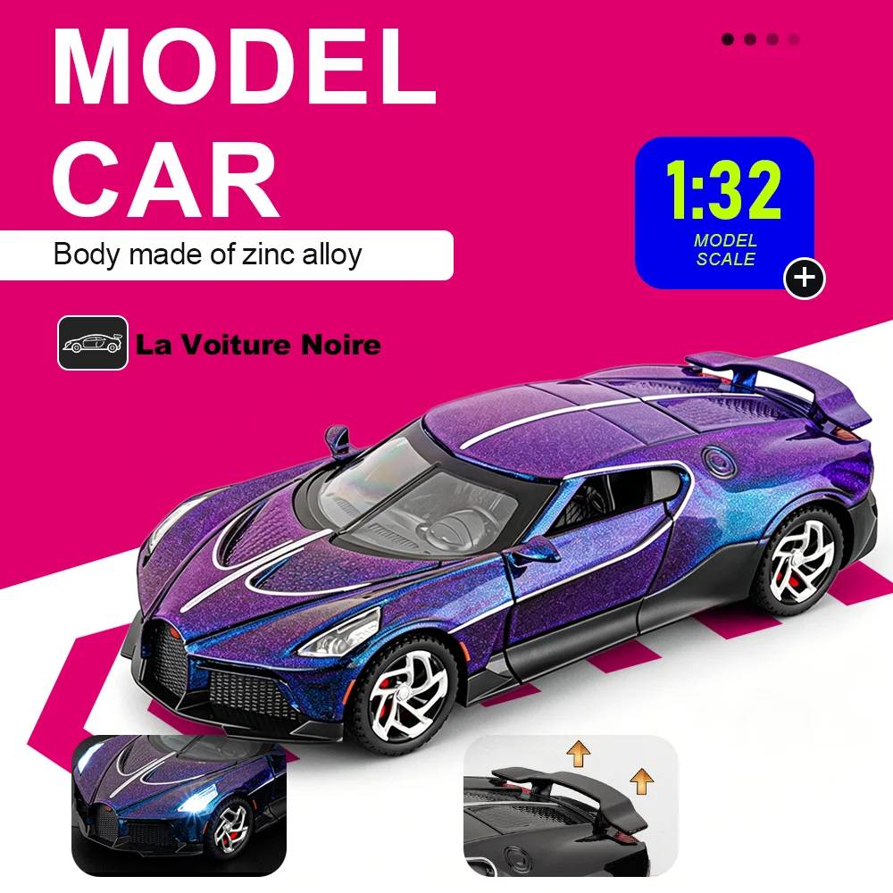 

1:32 La Voiture Noire MC20 Sports Car Diecast Alloy Toy Model Pull Back Sound Light Doors Opened Vehices Graduation Gift for Boy