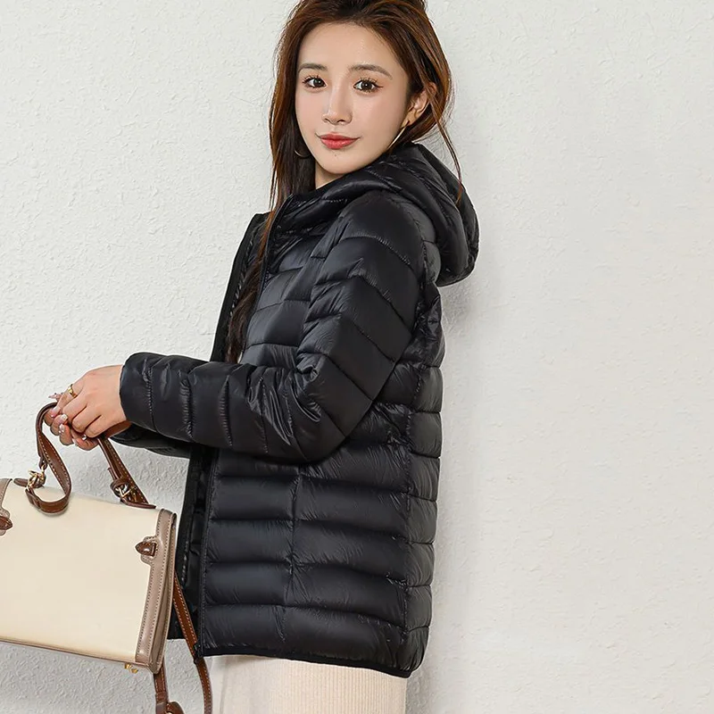 Lightweight Zipper Up Hooded Down Cotton Coats Women Autumn Winter Windproof Long Sleeve Warm Puffer Jacket Solid Color Parkas