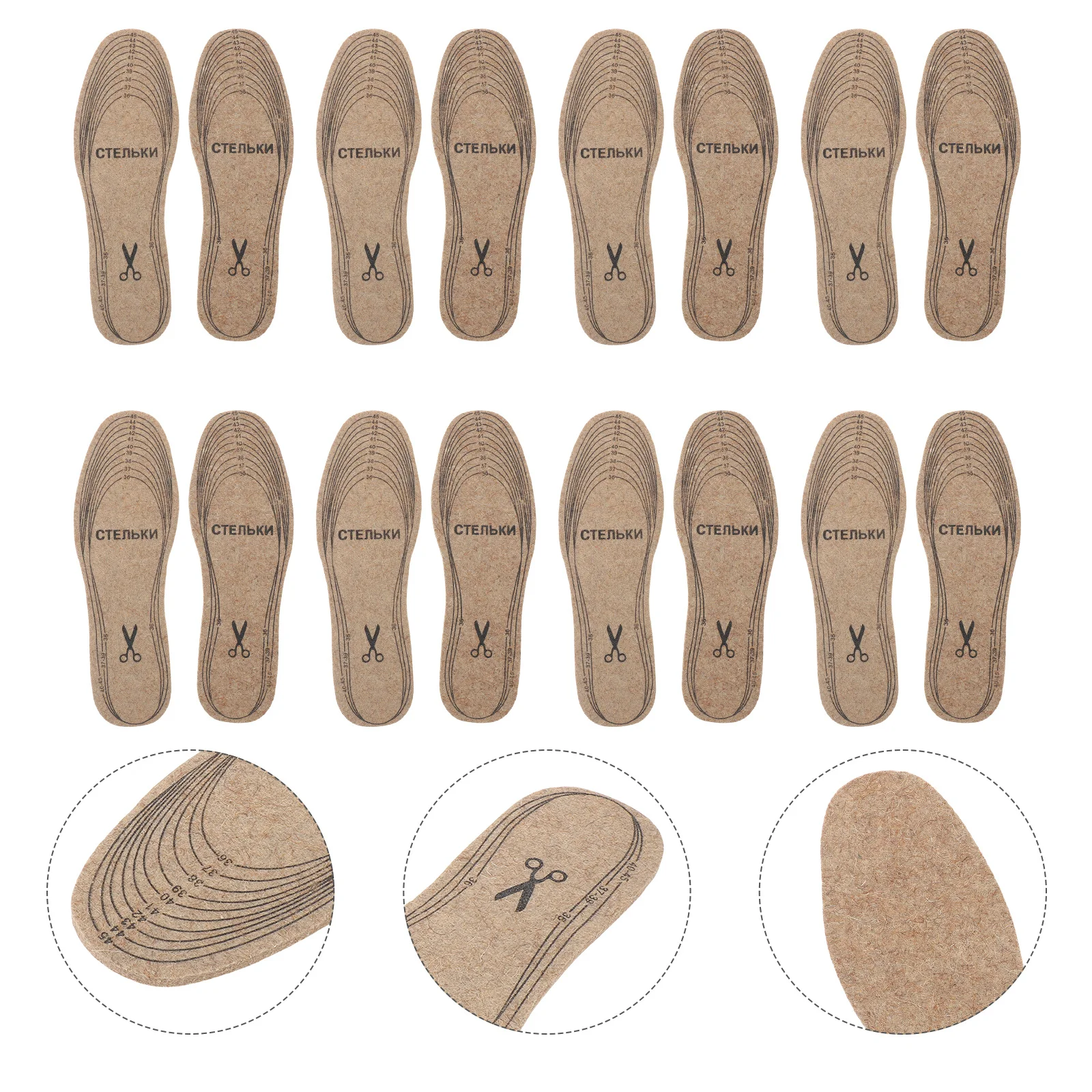 

8pcs Felt Warm Shoe Insoles Cuttable For Winter Boots Breathable Wool Inserts Universal Fit One Size Men Women Insoles