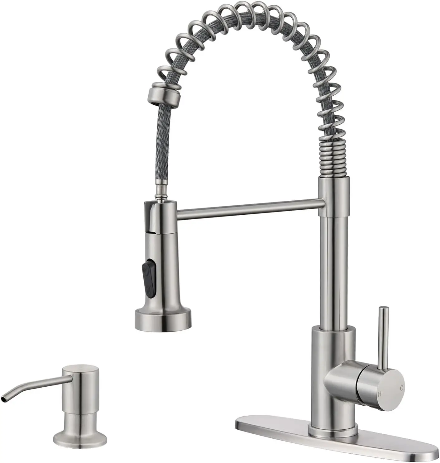 

Kitchen Sink Faucet with Sprayer, Brushed Nickel, 1 or 3 Hole, Single Handle, Stainless Steel, Dual Function for RV, Bar, Laundr
