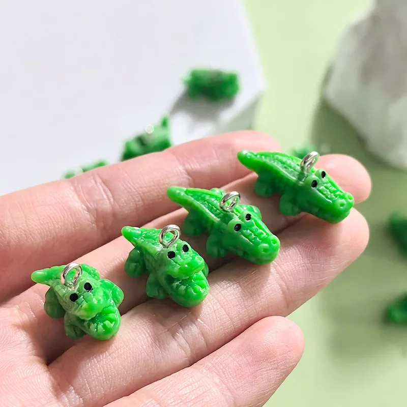 10개 귀여운 악어 3D 참, 미니 레진 동물 펜던트, 쥬얼리 제작용, 목걸이 및 귀걸이 공예 DIY 액세서리