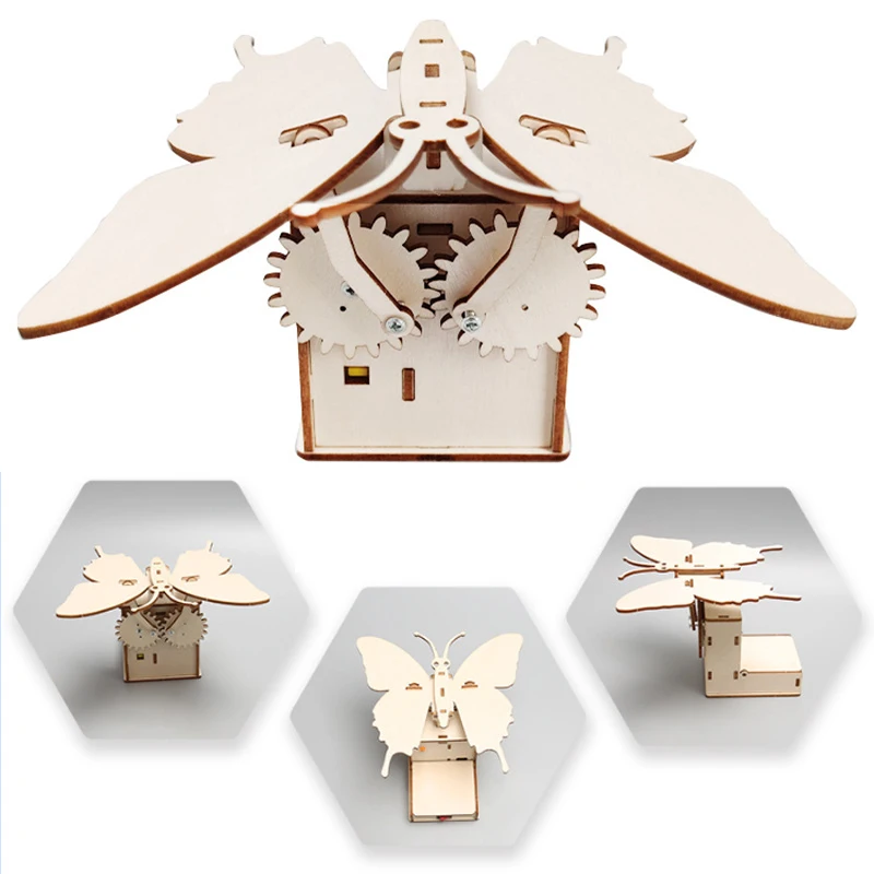 

Wooden Electric Butterfly Model Gear Working Kids Science Toy Technology DIY Physics Kit Learning Educational Toys for Children