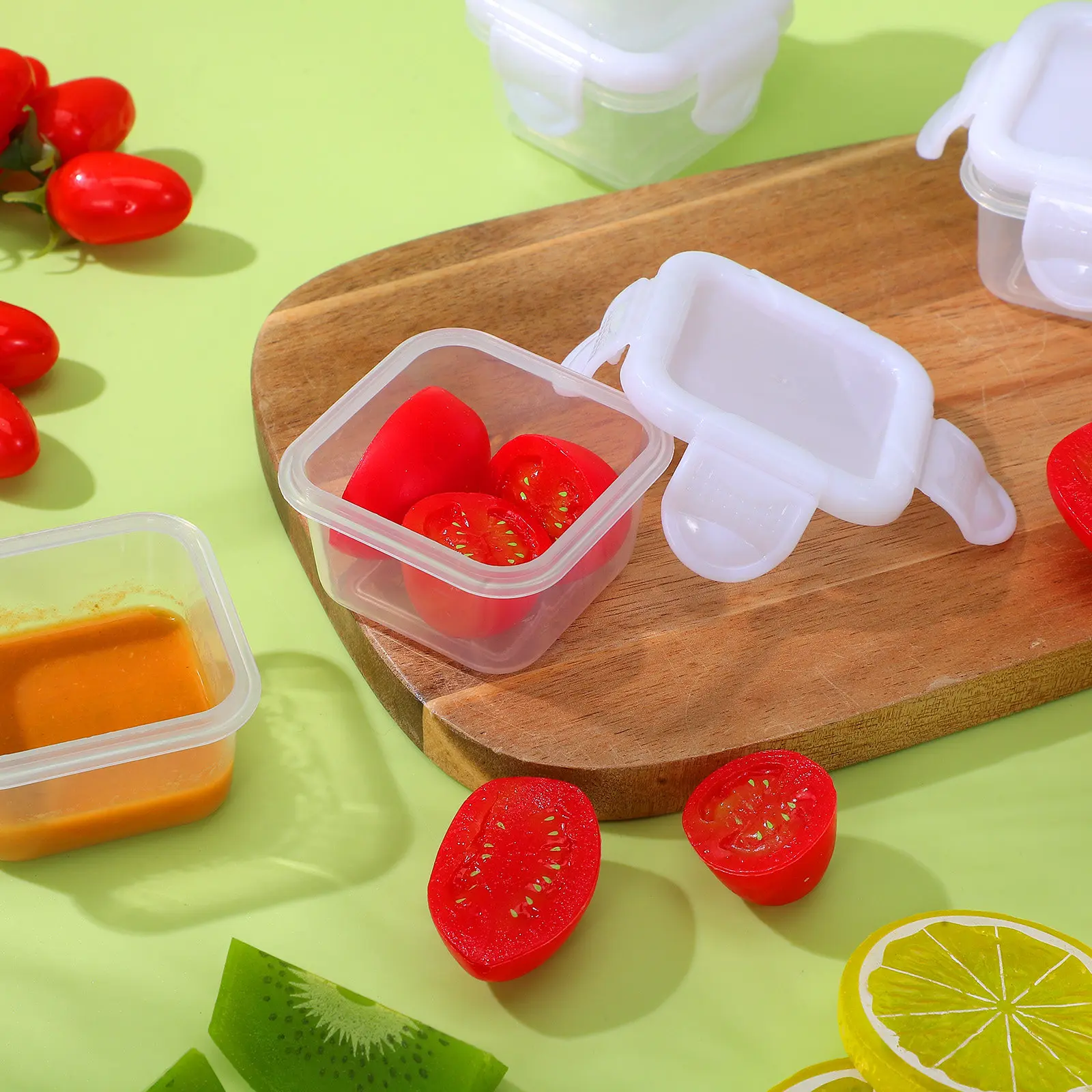 6Pcs Food Preservation Boxes Portable Small Food Containers Sauce Cups Condiment Boxes Salad Dressing Containers Travel Picnic