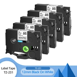 5PK Standard Laminated Label Tape Compatible Brother 6/9/12/18/24mm Black On White Cassette For P-Touch PT-1000 PT-H101C