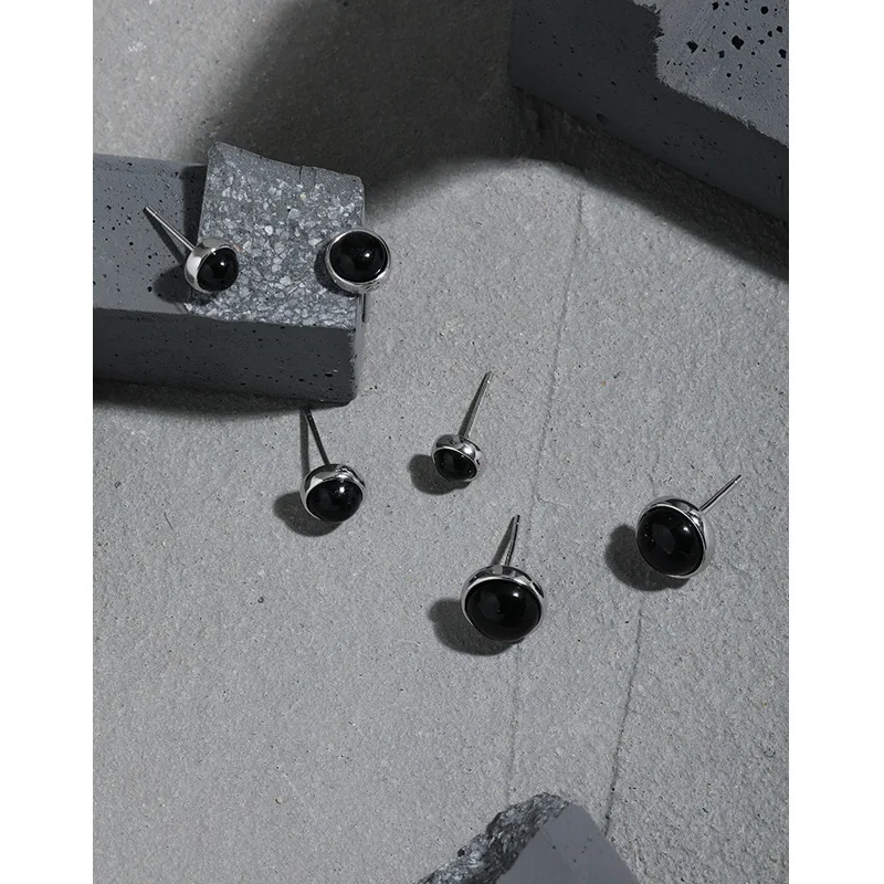 Original S925 sterling silver inlaid with black agate round earrings for women, high-end luxury fashion jewelry gift