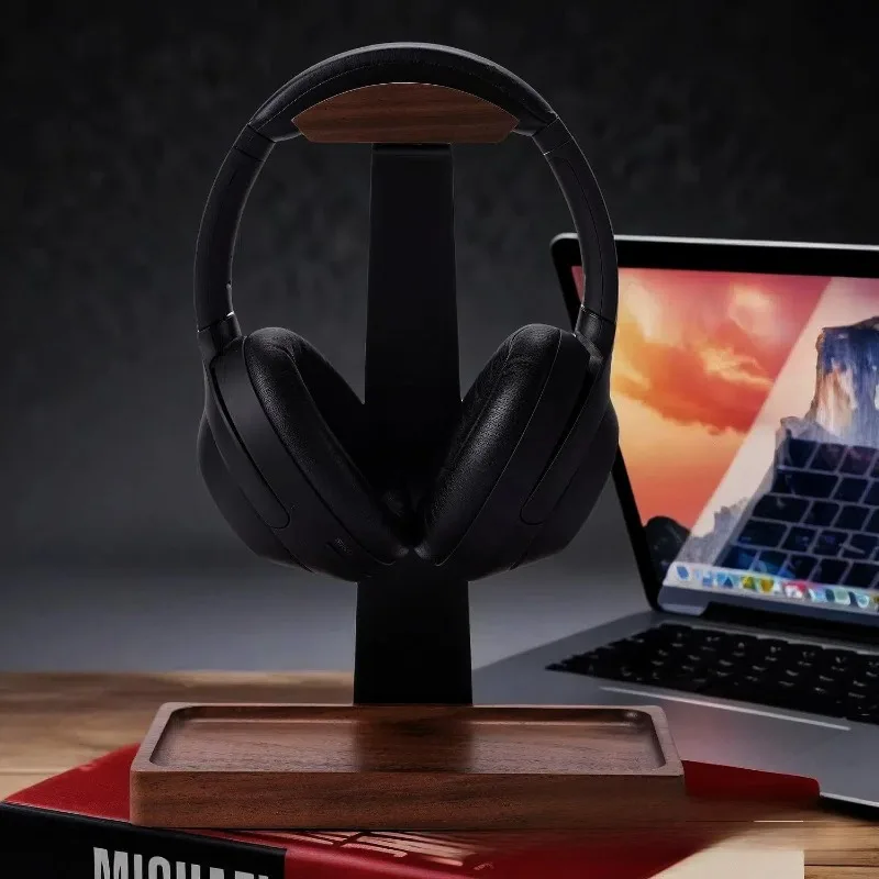 Black Walnut Headphone Stand, Over-Ear Headphone Holder, Solid Wood Desktop Organizer, Universal Headset Stand for Gamers