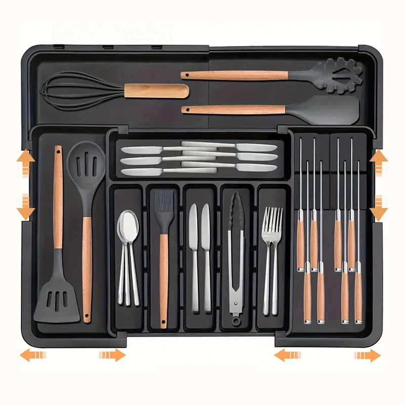 BPA Free Large Expandable Cutlery Tray - Kitchen Drawer Organizer for Silverware