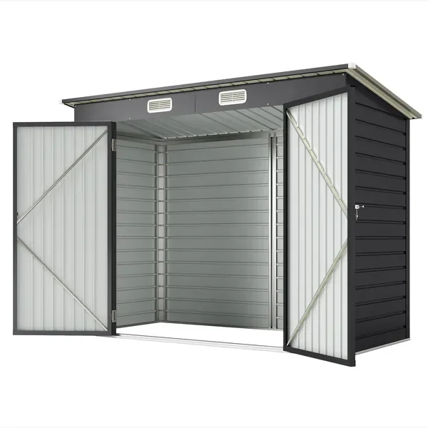 

8 x 4FT Galvanized Garden Storage Shed, Metal Outdoor Shed with Double Doors and 2 Vents, Grey
