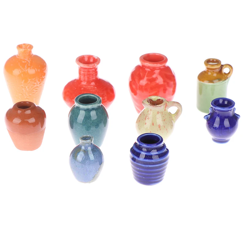 Mini Vaso de Cerâmica para Casa de Bonecas, Acessórios Decorativos em Miniatura, 1:12, 1, 2, 3, 5, 7, 9Pcs por Conjunto