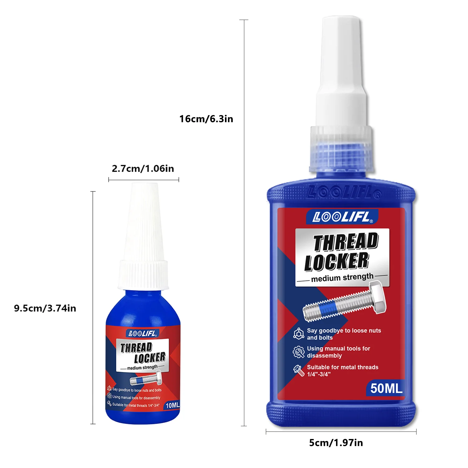 LOOLIFL Blue Thread Locker - Medium Strength Removable Screw Lock Glue, Anti-Vibration Anti-Rust Sealant Metal Fasteners & Bolts - view 5