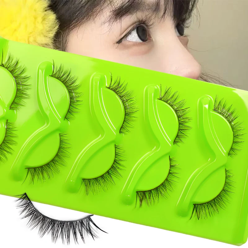 5 paia di ciglia corte stile volpe con code spesse e simulate, ciglia finte naturali quotidiane europee e americane