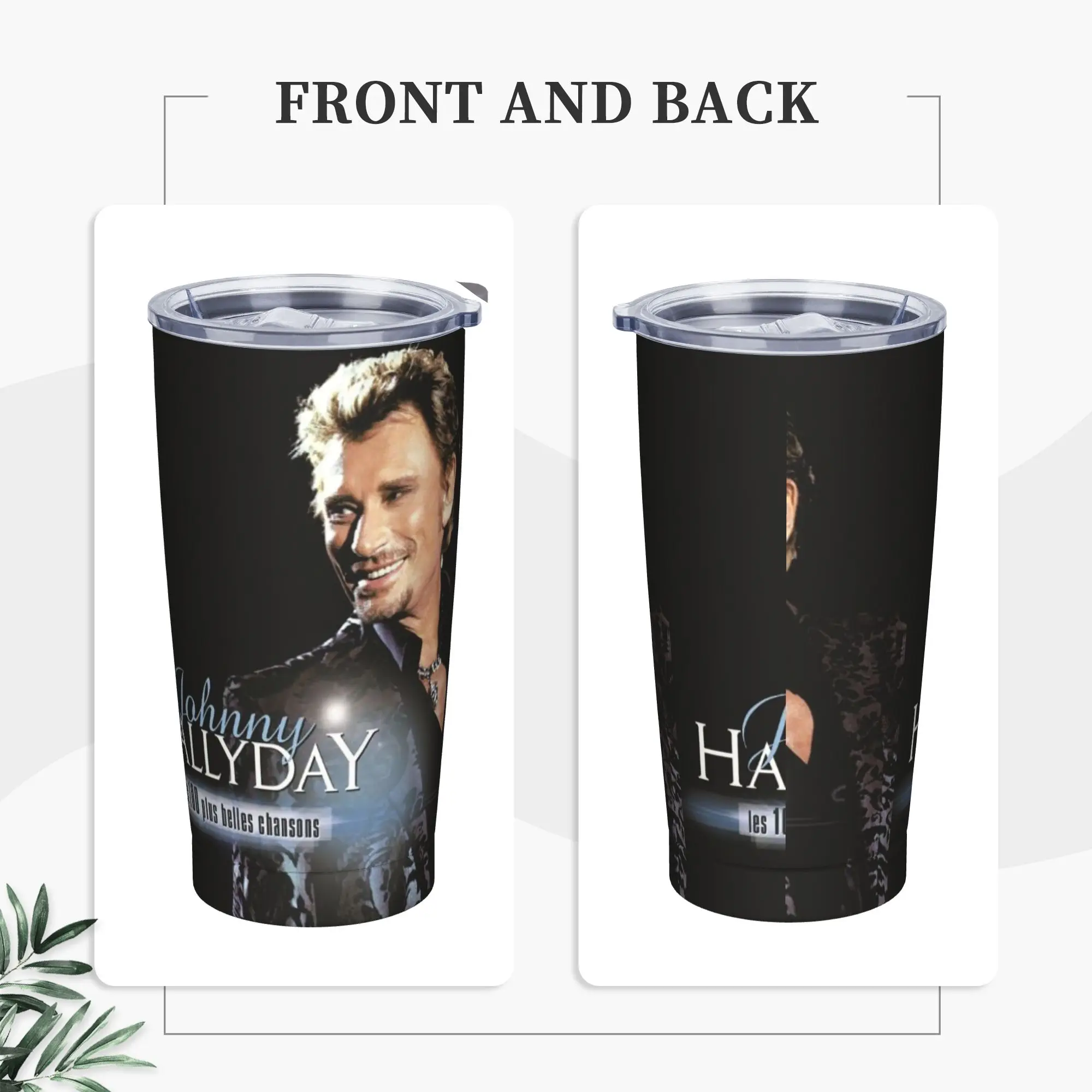 Rock Star Johnny Hallyday Insulated Tumbler with Straws Lid  Stainless Steel Coffee Mugs Outdoor Travel  Bottle Cups, 20oz