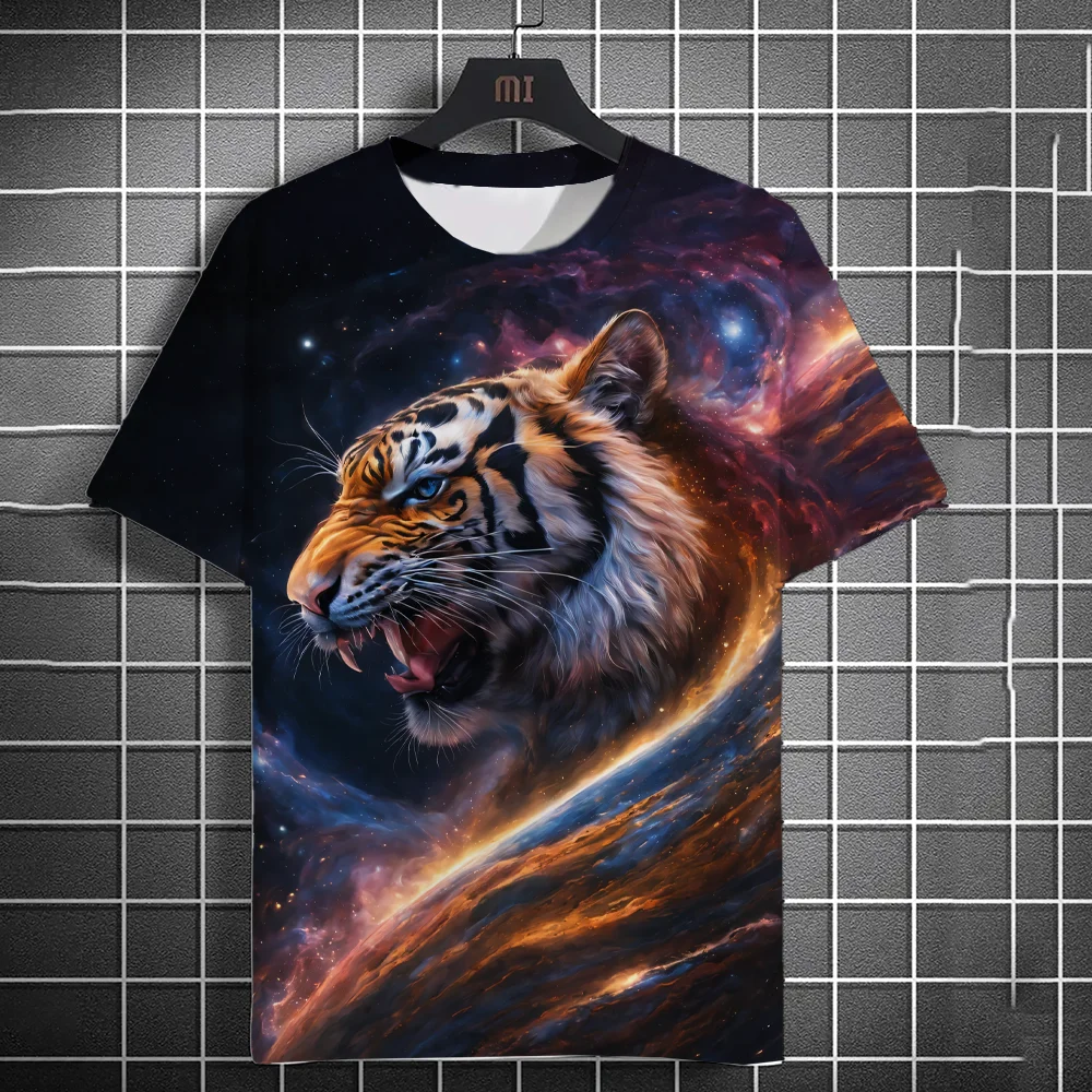 Animal Men's T-shirt 3d Tiger Print Men's Tops Casual Short Sleeve Simple T-shirt Summer Round Neck T-shirt Men's Ultra Clothing