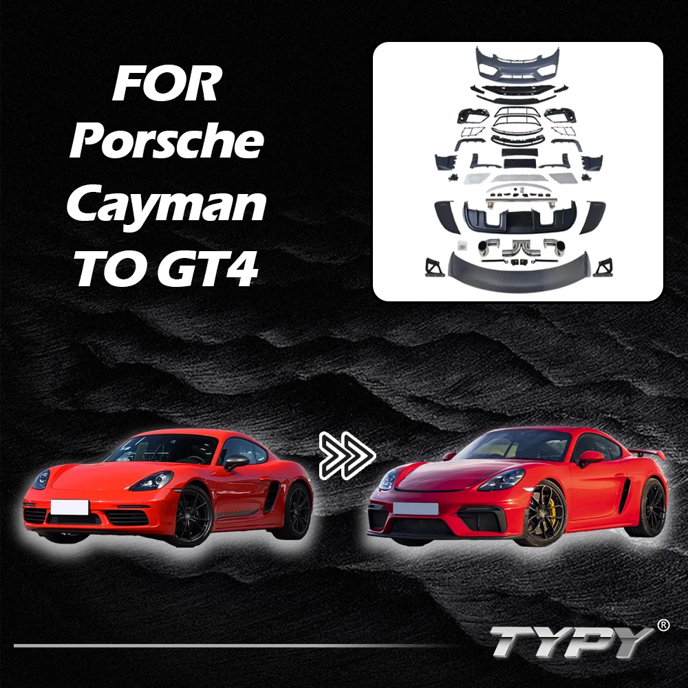 

Комплекты корпусов TYPY для Porsche 718 Cayman Boxster Upgrade GT4, передний бампер, задняя фрижесть, задний спойлер, автомобильные аксессуары