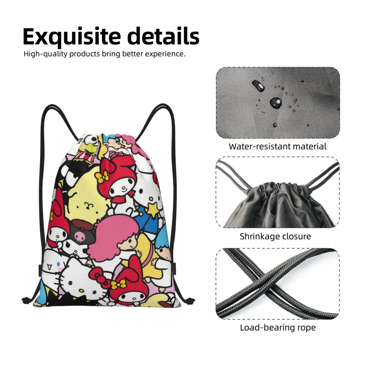 Sanurgente-Sac à dos portable Hello Kitty Melody Kuromi, sac de sport épais, ceinture d'équitation de proximité, sac à chaussures de gym