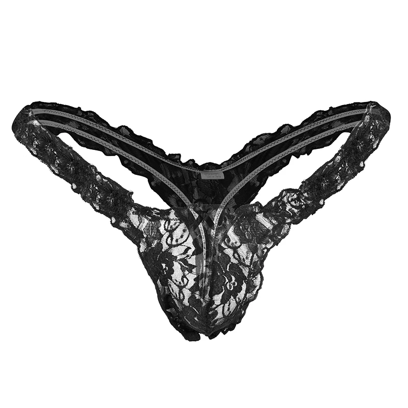 Mens Lace G-string And Thong Sexy Underwear See Through Tanga Bikini String Transparent Male Underpants T-back Panties view 4