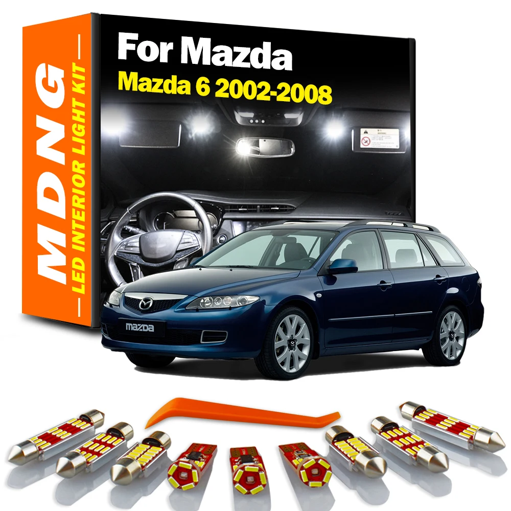 MDNG 17Pcs LED Interior Map Dome Light Sunvisor Bulbs Kit For Mazda 6 GY GG Saloon Wagon Mazda6 2002 - 2004 2005 2006 2007 2008