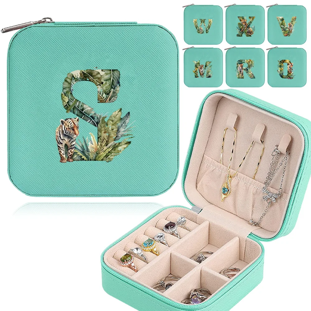 

Leather Jewelry Box Storage Case Travel Organizer Delicate Storage Earrings Necklace Jewelry Organizer Tiger Letter Pattern