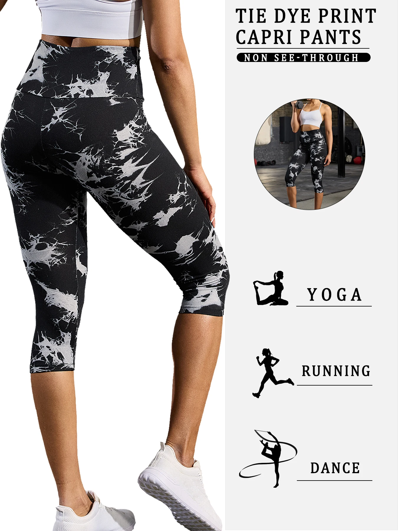Women's High Waisted Capri Pants Super Soft Tummy Control No See Through Workout Yoga Running Athletic Push Up Gym Leggings