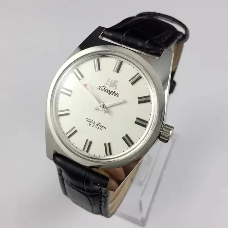 Shanghai relógio mecânico manual para homens mão vento relógio de pulso relógios originais homem de negócios couro preto orologio masculino
