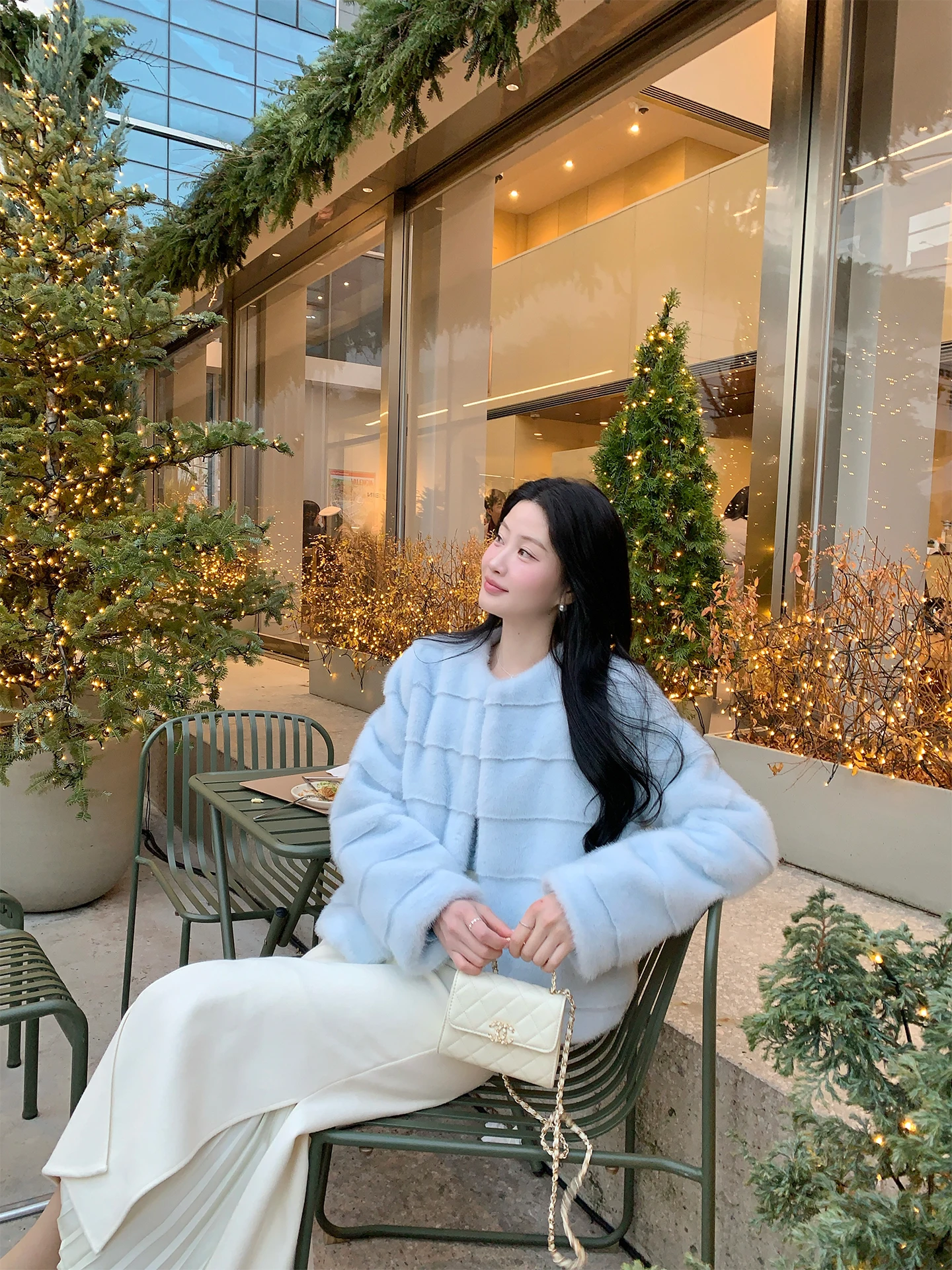 

Warmth Outerwear Ele Blue New Year's Faionable Fur Coat Eco-friendly Youth Women's Stand Fit Long Sve ort Coat