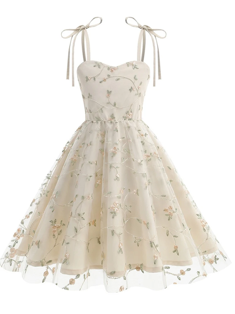 1950s floral embroidery lace dress Vintage White Lace Graduation Dress Semi-Formal Garden Party Outfit main image 1