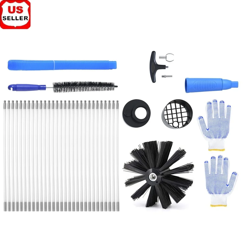 

40ft Dryer Vent Cleaning Kit 29 Components Nylon Brush Flexible Pipe Scrubber Home Fire Prevention Maintenance Tool