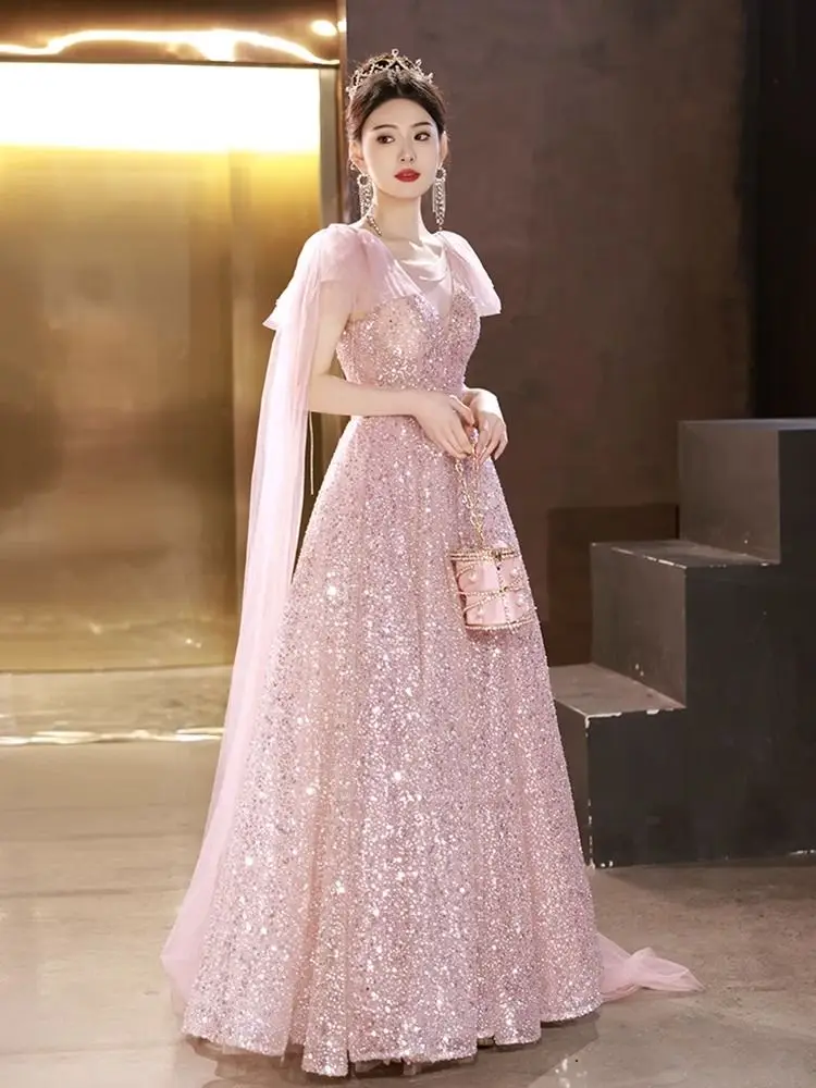 

Pink Long Evening Gown Princ Sle One oulder ort Sve mid Waist Belted Wedding Dr for Women Adult aduation Ball