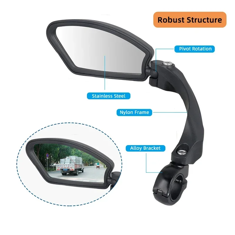 Stainless Steel Lens Bicycle Rear View Mirror Left Right 360 Degree Rotation Clear Sight Reflector Angle Adjust Alloy Bracket