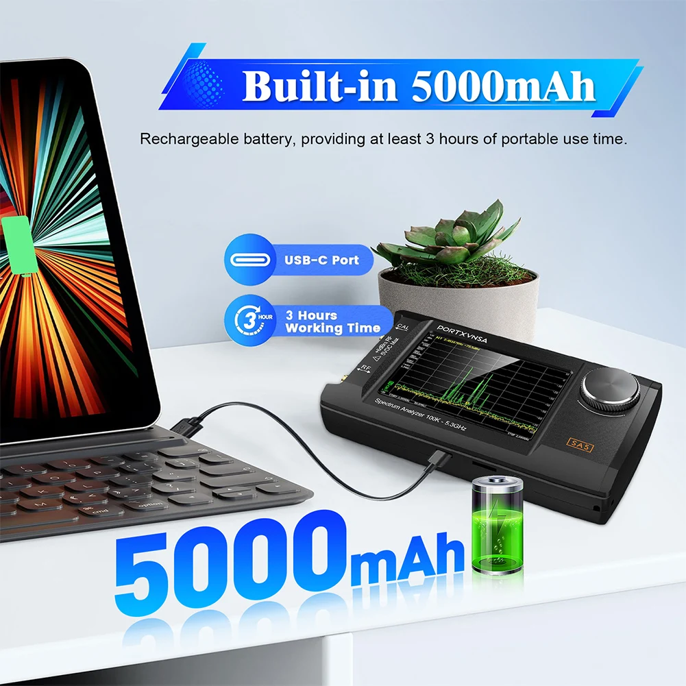 2024 Upgraded 4-inch IPS LCD SA5 Multi functional Handheld Spectrum Analyzer 100k-5.3GHz 2-in-1 Signal Generator Built